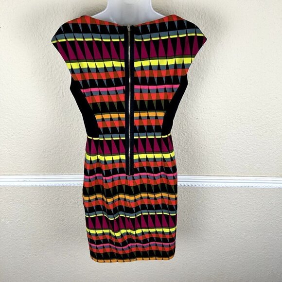 Maggy L Womens Dress Sz 6 Sheath Multi Colored Artsy Art to Wear Geometric Londo - Picture 2 of 11
